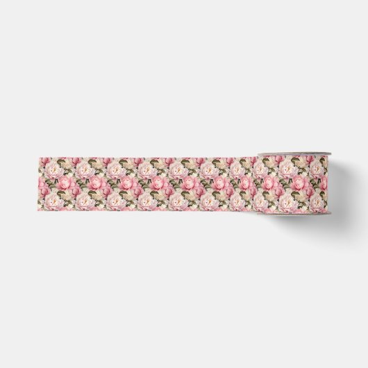 Pioenbloesems Groot Roze Wit Romantisch Bloemen Grosgrain Lint (Voorkant)