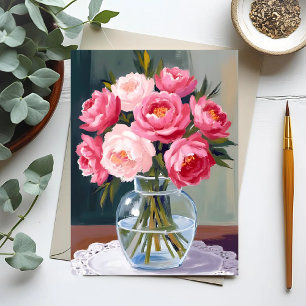 Pioenboeket   Bloemenvase Roze Waterverf Bloem Briefkaart