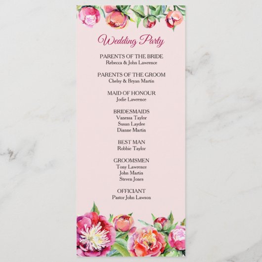  pioenen bloemenbruiloft ceremonie programmakaart (Achterkant)