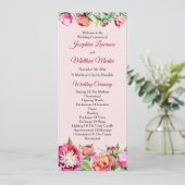  pioenen bloemenbruiloft ceremonie programmakaart (Staand voorkant)