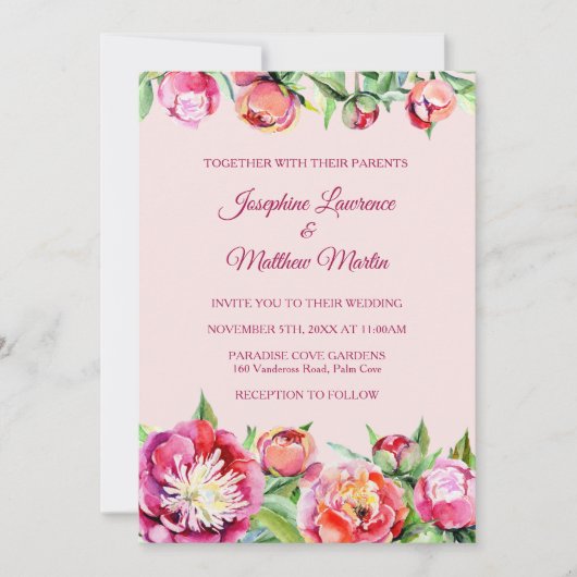  pioenen bloemenbruiloft uitnodigingen (Voorkant)