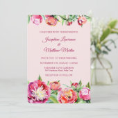  pioenen bloemenbruiloft uitnodigingen (Staand voorkant)