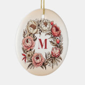 Pioenen Bloemenkrans met gepersonaliseerd monogram Keramisch Ornament (Rechts)
