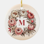 Pioenen Bloemenkrans met gepersonaliseerd monogram Keramisch Ornament (Achterkant)