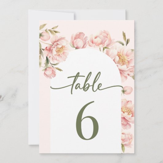 Pioenen bloesem bloesem bloemenbruiloft tafel numm kaart (Voorkant)