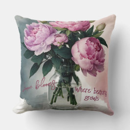 Pioenen blozen in glazen vaas Sierkussen