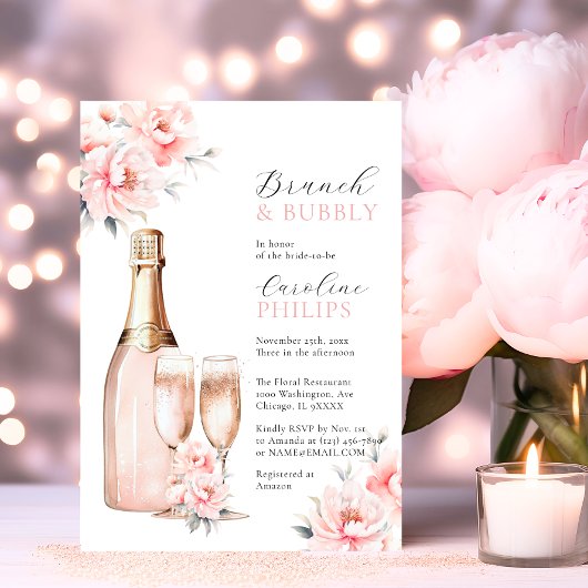 Pioenen Blush Roze Brunch & Bubble VRIJGEZELLENFEE Kaart