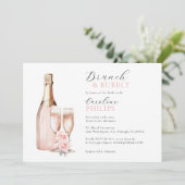Pioenen Blush Roze Brunch & Bubble VRIJGEZELLENFEE Kaart (Staand voorkant)