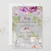 Pioenen & Bunny Baby shower Brunch Kaart (Voorkant)