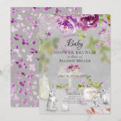 Pioenen & Bunny Baby shower Brunch Kaart (Voorkant / Achterkant)