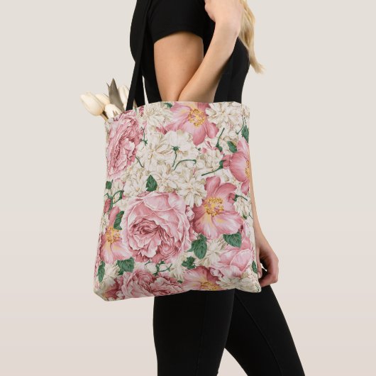 pioenen en hortensia's Patroon Canvas tas (Dichtbij)