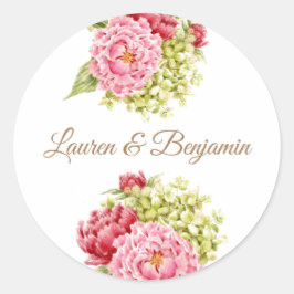Pioenen en Hydrangea Bruiloft Ronde Stickers