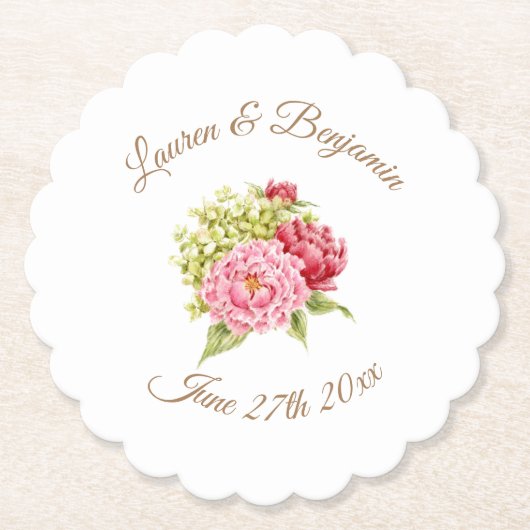 Pioenen en Hydrangea Floral Paper Onderzetter (Voorkant)