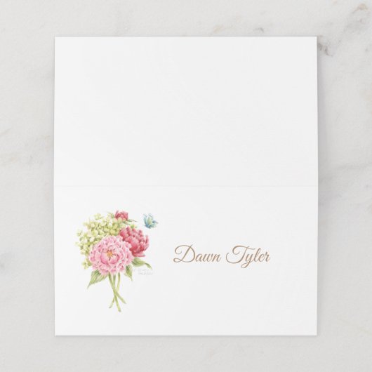 Pioenen en Hydrangea gevouwen plaats kaart Plaatskaartje (Buitenkant ongevouwen)