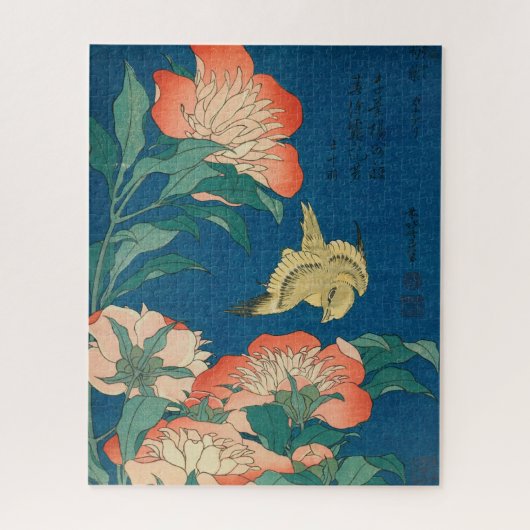 Pioenen en kanarie door Katsushika Hokusai Legpuzzel (Verticaal)