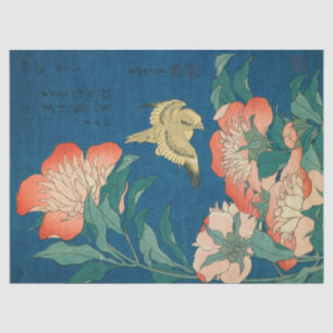 Pioenen en kanarie door Katsushika Hokusai Tissuepapier