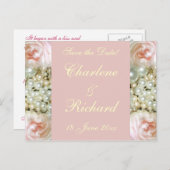 Pioenen en parels aankondigingskaart (Voorkant / Achterkant)