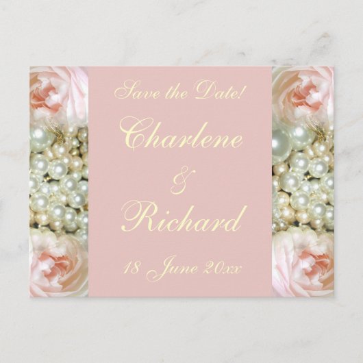 Pioenen en parels aankondigingskaart (Voorkant)