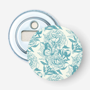 pioenen en vlinders blokdruk, lagune blauw button flesopener