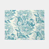 pioenen en vlinders blokdruk, lagune blauw deurmat (Voorkant)
