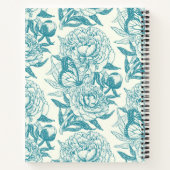 pioenen en vlinders blokdruk, lagune blauw notitieboek (Achterkant)