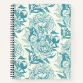 pioenen en vlinders blokdruk, lagune blauw notitieboek (Voorkant)