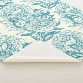 pioenen en vlinders blokdruk, lagune blauw sherpa deken (3/4)