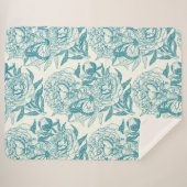 pioenen en vlinders blokdruk, lagune blauw sherpa deken (Voorkant (horizontaal))