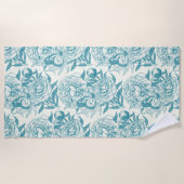 pioenen en vlinders blokdruk, lagune blauw strandlaken (Voorkant)