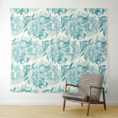 pioenen en vlinders blokdruk, lagune blauw wandkleed (In Situ (horizontaal))