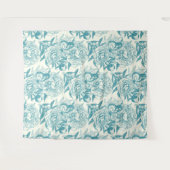 pioenen en vlinders blokdruk, lagune blauw wandkleed (Voorkant (horizontaal))