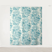 pioenen en vlinders blokdruk, lagune blauw wandkleed (Voorkant)