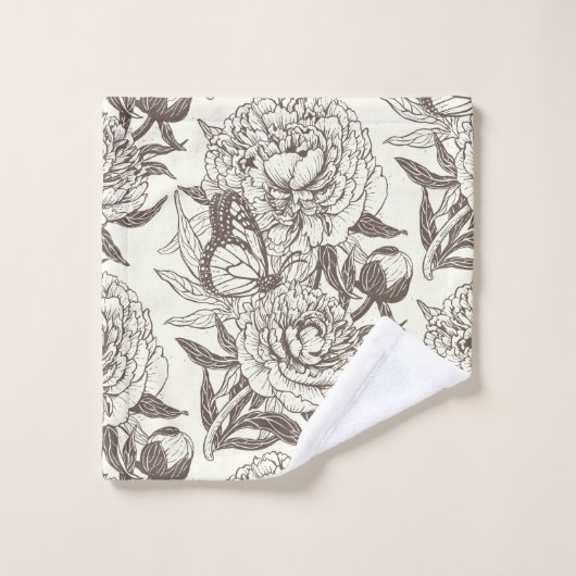 Pioenen en vlinders blokkeren print, aantal aan ui bad handdoek (Wasdoekje)