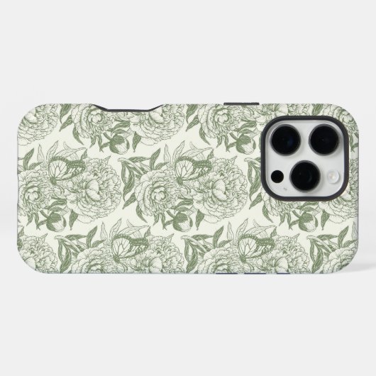 Pioenen en vlinders blokkeren print, salie en groe iPhone hoesje (Achterkant horizontaal)