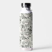 Pioenen en vlinders blokkeren print, zwart en wit waterfles (Links)