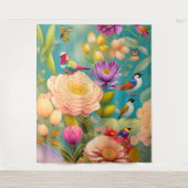 Pioenen en Vogels in pastelkleuren Wandkleed (Voorkant)