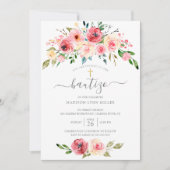 Pioenen Floral Spaanse doop Kaart (Voorkant)