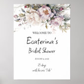 Pioenen & groen vrijgezellenfeest welkomstbord poster (Voorkant)