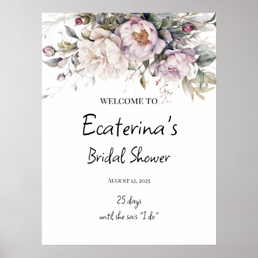 Pioenen & groen vrijgezellenfeest welkomstbord poster (Voorkant)