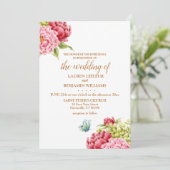 Pioenen Hydrangea Elegante bruiloft uitnodiging (Staand voorkant)