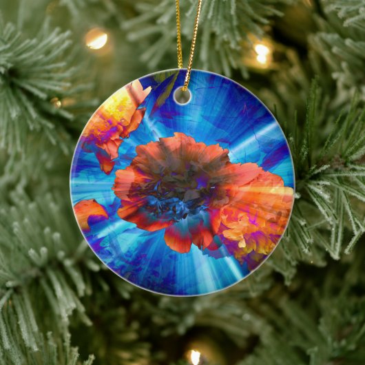 Pioenen in blauw licht keramisch ornament (Boom)