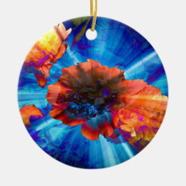 Pioenen in blauw licht keramisch ornament