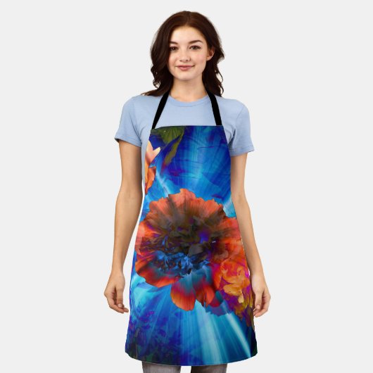 Pioenen in blauw licht schort (Gedragen)