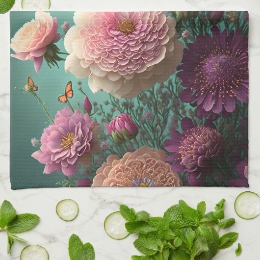  pioenen in roze en bordeaux, op maat theedoek (Gevouwen)