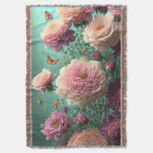  pioenen in roze en bourgogne deken (Voorkant Verticaal)