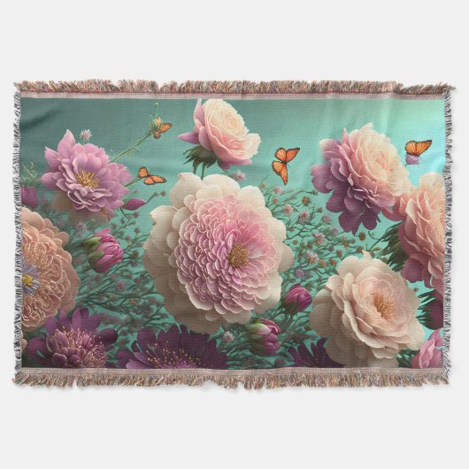  pioenen in roze en bourgogne deken (Voorkant)