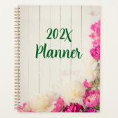 Pioenen in roze en wit op rustiek hout planner (Voorkant)