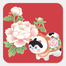 Pioenen & Leeuwenhonden Japans Kimono Patroon Vierkante Sticker