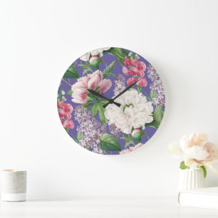 Pioenen & Lilacs Bloementuin Waterverf Patroon Grote Klok
