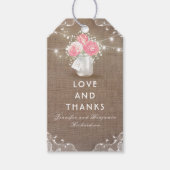 Pioenen Mason Jar Rustieke Burlap Bruiloft Cadeaulabel (Voorkant)